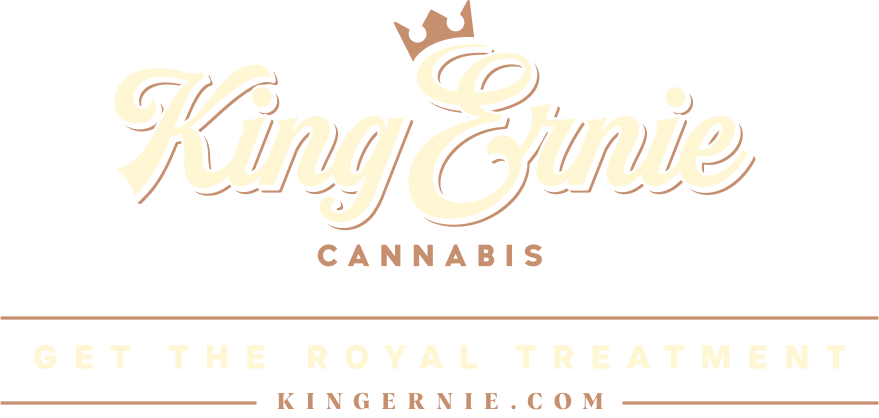 Logo and tagline that reads - King Ernie Cannabis, Get the Royal Treatment kingernie.com